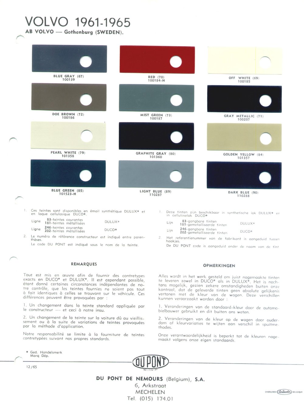 Volvo P1800 Colour Chips